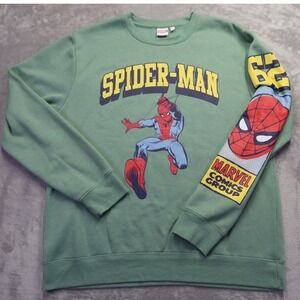 Marvel Spider-Man Men's Sage Green Graphic Sweatshirt Crewneck L 60% Cotton